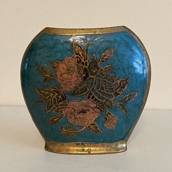 Vintage Other - Vintage Brass Enamelware Floral Vase Handcrafted in India